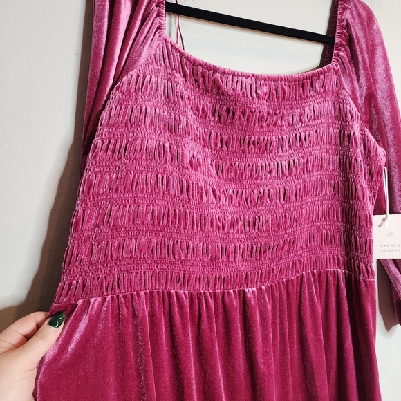 NWT Lauren Conrad Velvet Smocked Bodice Midi Dress Wine Pink Red XXL - Picture 11 of 13